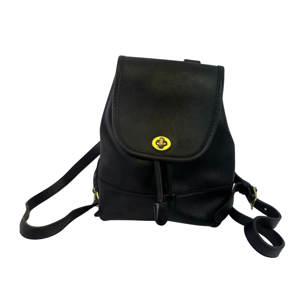 Coach Vintage Leather Mini Backpack 9960 Black Turnlock Flap Buckles Small 90s